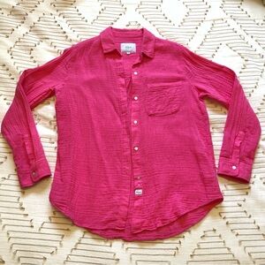Rails small Ellis Hibiscus Bright Pink Button Up Shirt 100% organic cotton